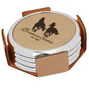 Leatherette Coaster Set - Round - Light Brown - AndersonTrophy.com