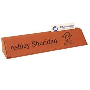 Leatherette Desk Wedge with Business Card Holder - Rawhide - AndersonTrophy.com