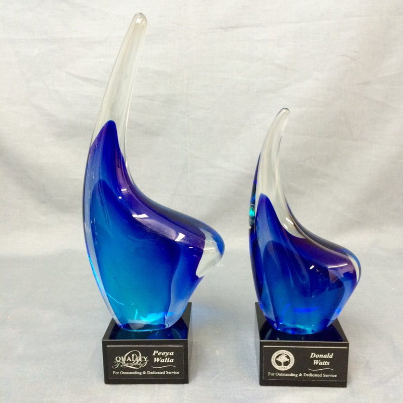 Liquid Blue Horn Glass Art Award - AndersonTrophy.com