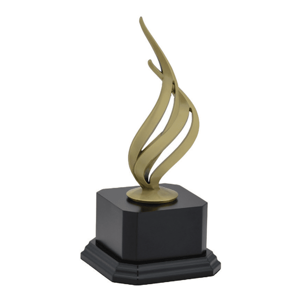 Metallic Gold Flame Award on Black Monument Base - AndersonTrophy.com