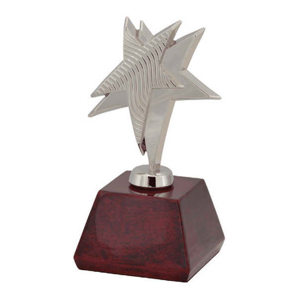 Metallic Silver Star Award on Pyramid Rosewood Piano Finish Base - AndersonTrophy.com
