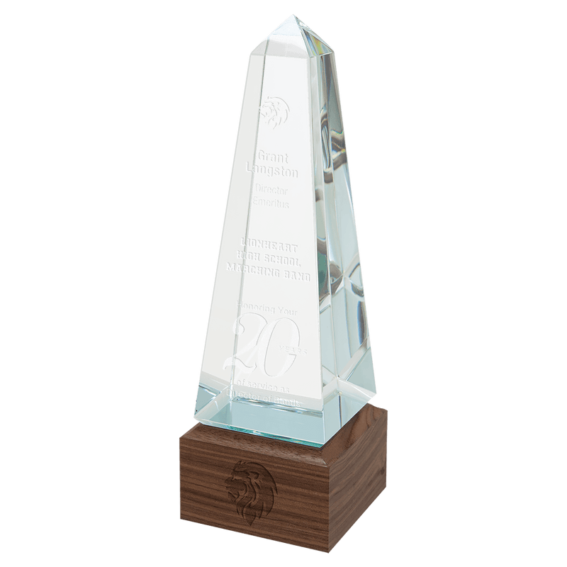 Obelisk Sierra Glass Award with Walnut Base - AndersonTrophy.com