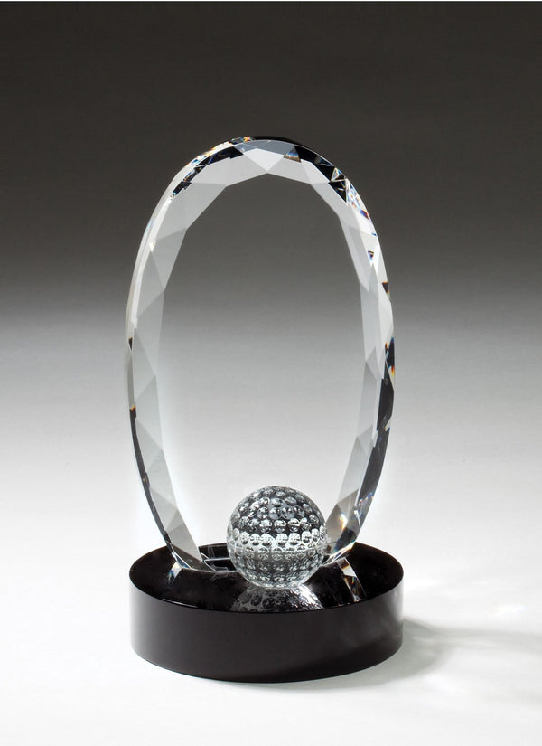 Oval with Golf Ball Crystal Golf Award - AndersonTrophy.com