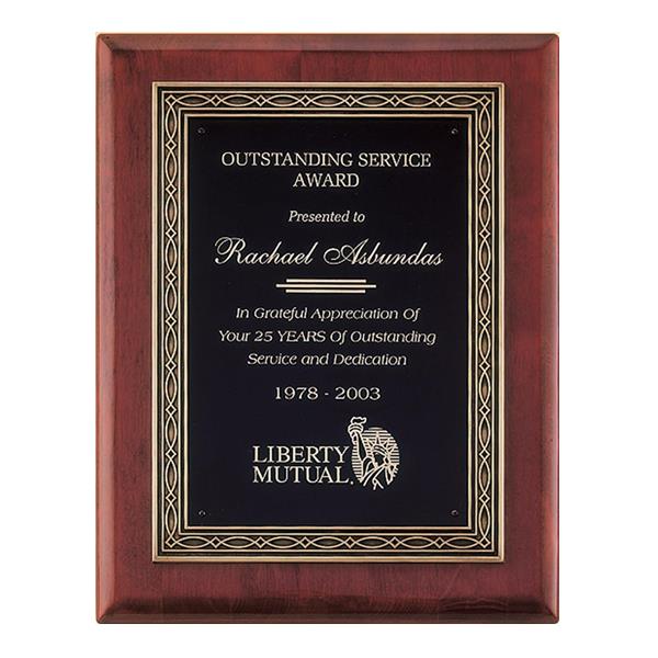 P3936 Series Antique Brass Frame Rosewood Piano Finish Plaque - AndersonTrophy.com