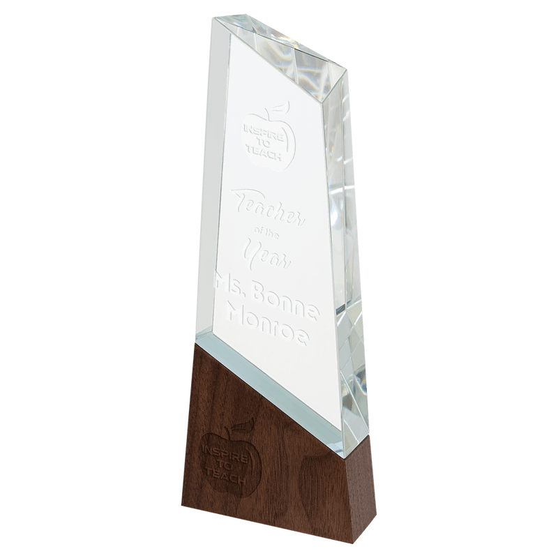 Peak Sierra Glass Award with Walnut Base - AndersonTrophy.com