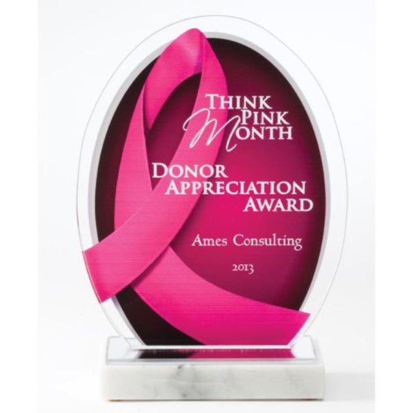 Pink Awareness Acrylic Award on Marble Base - AndersonTrophy.com