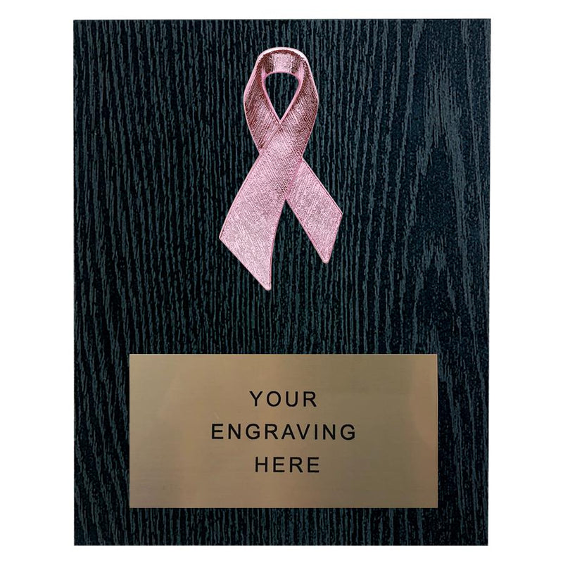 Pink Ribbon Awareness Plaque - Black Woodgrain - AndersonTrophy.com
