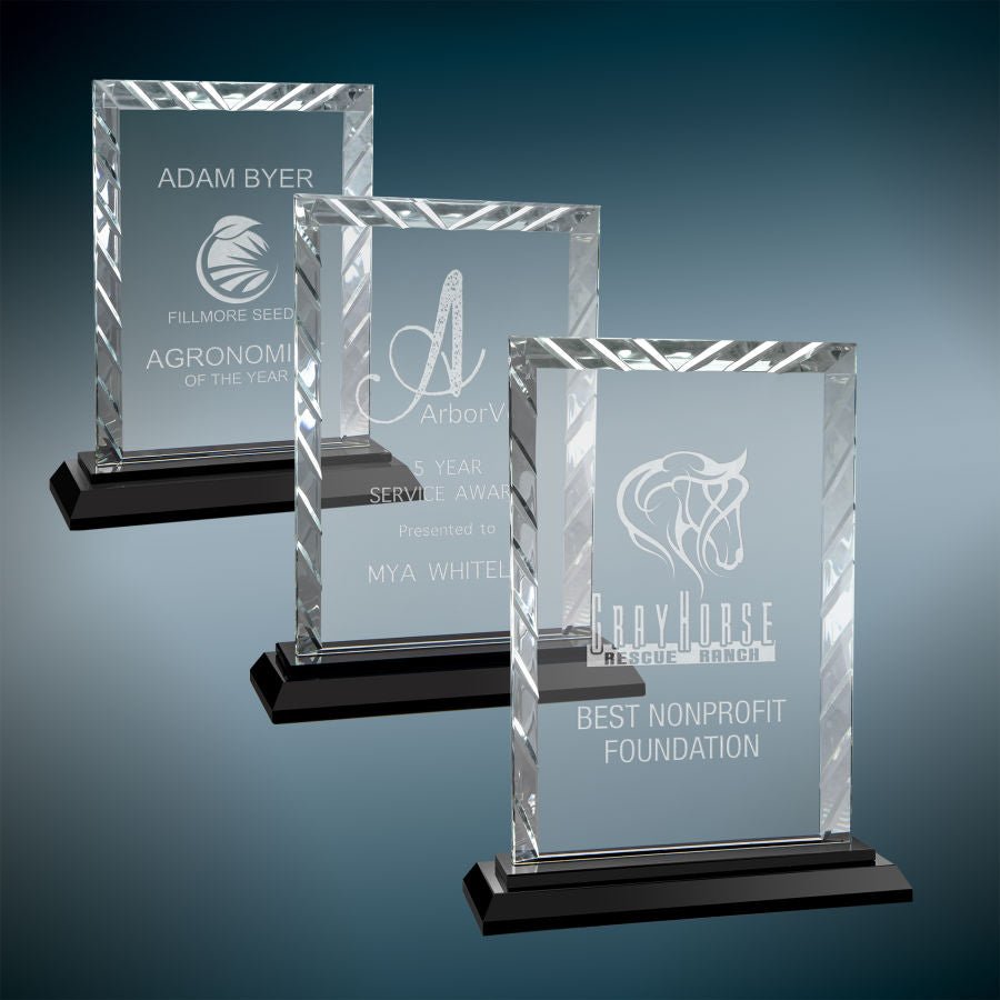 Rectangle Award Premier Black Accent Rectangle Glass Award - glass award black accent ...