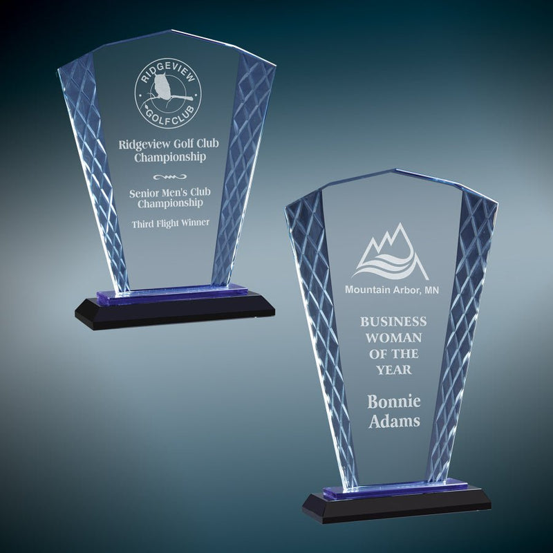 Premier Blue Accent Fan Glass Award - AndersonTrophy.com