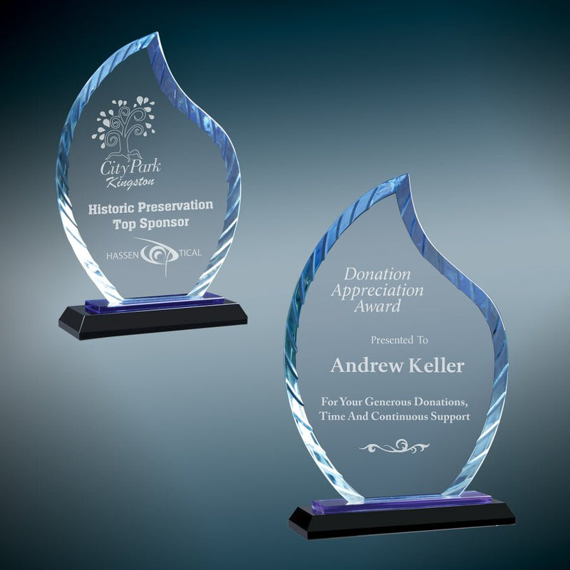 Premier Blue Accent Flame Glass Award - AndersonTrophy.com