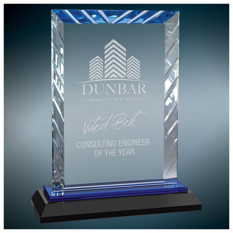 Premier Blue Accent Rectangle Glass Award - AndersonTrophy.com