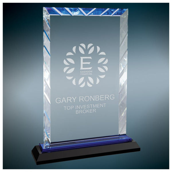 Premier Blue Accent Rectangle Glass Award - AndersonTrophy.com