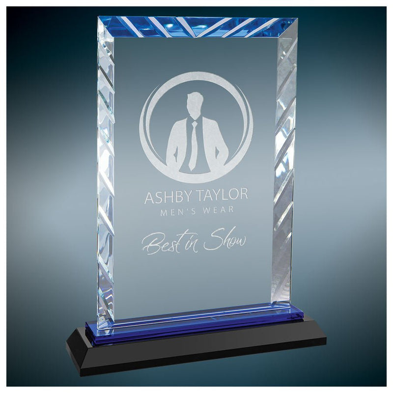 Premier Blue Accent Rectangle Glass Award - AndersonTrophy.com