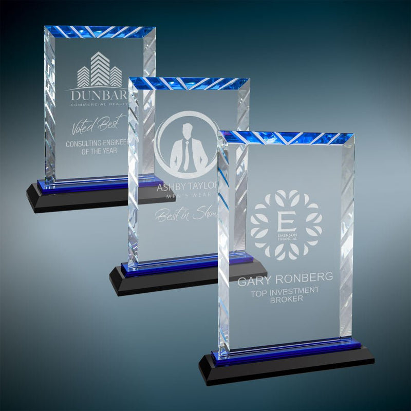 Premier Blue Accent Rectangle Glass Award - AndersonTrophy.com