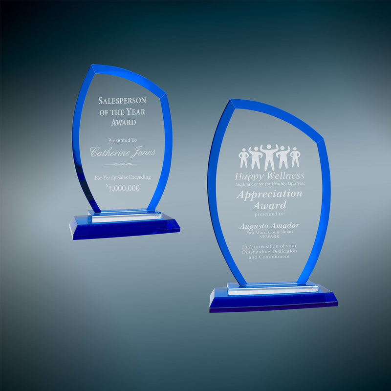 Premier Regal Peak Glass Award - Blue - AndersonTrophy.com