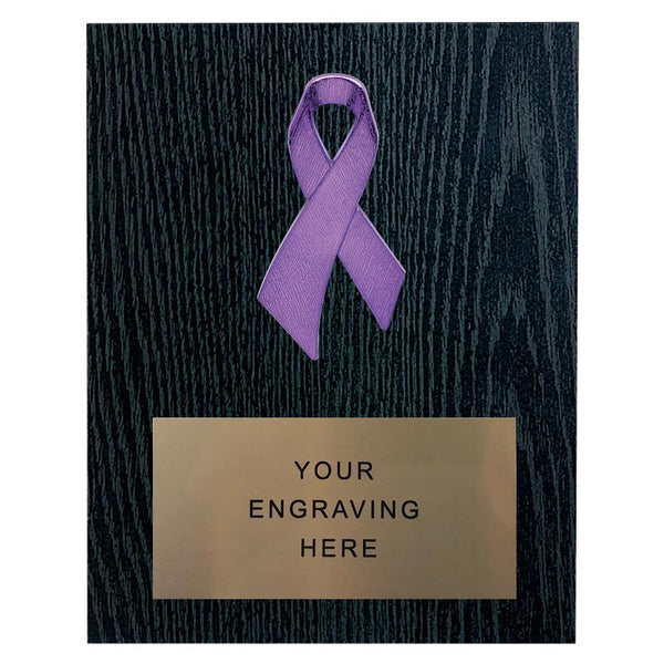Purple Ribbon Awareness Plaque - Black Woodgrain - AndersonTrophy.com