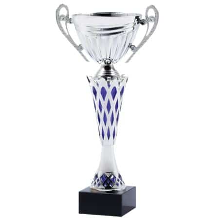 Purple/Silver Honeycomb Trophy Cup on Black Marble Base - AndersonTrophy.com