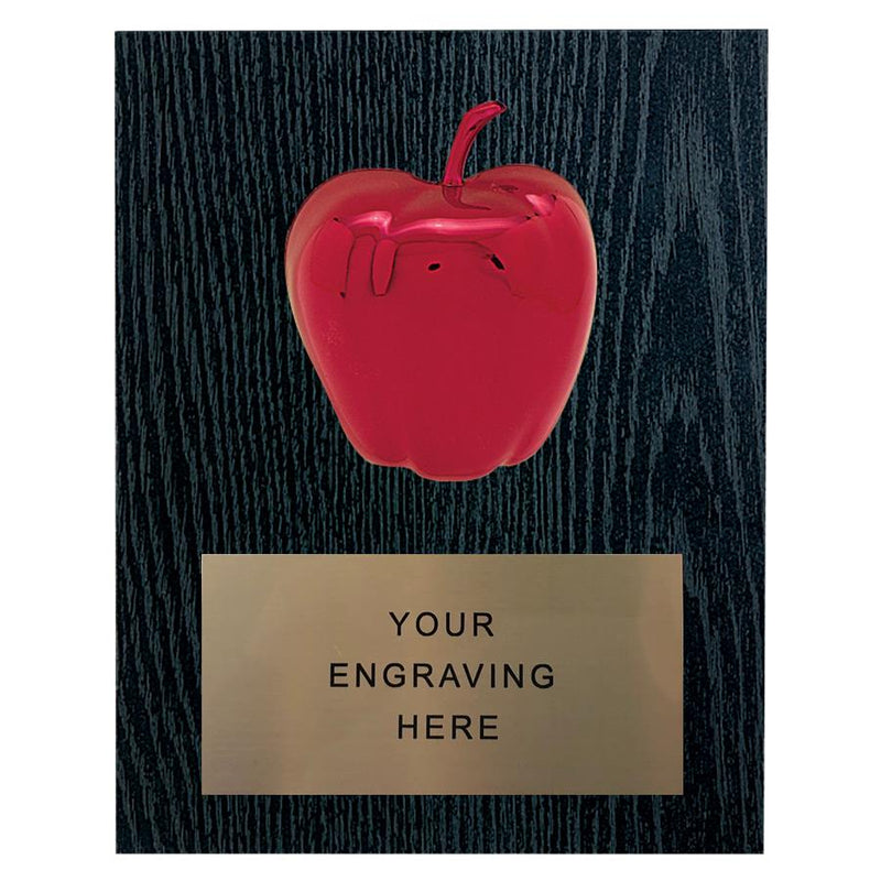 Red Apple Academic Themed Plaque - Black Woodgrain Finish - AndersonTrophy.com