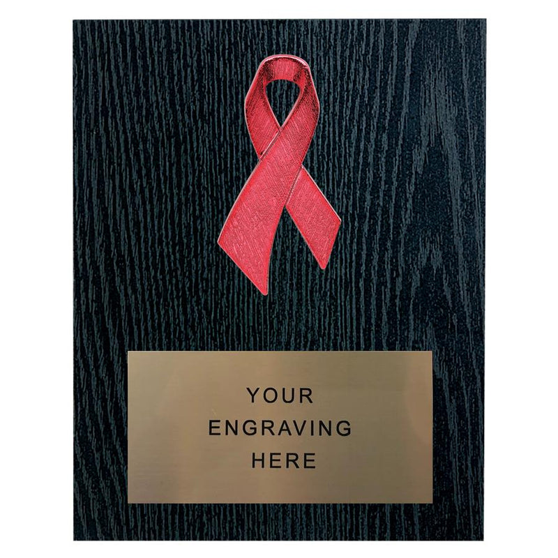 Red Ribbon Awareness Plaque - Black Woodgrain - AndersonTrophy.com