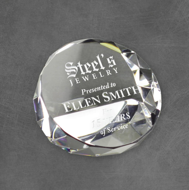 Round Wedge Crystal Paperweight Corporate Award - AndersonTrophy.com