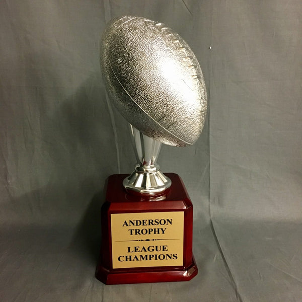 Silver Champions Football Trophy on Rosewood Piano Finish Base - AndersonTrophy.com