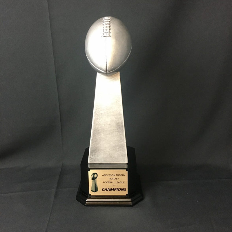 Silver Tower Football Trophy on Matte Black Base - AndersonTrophy.com
