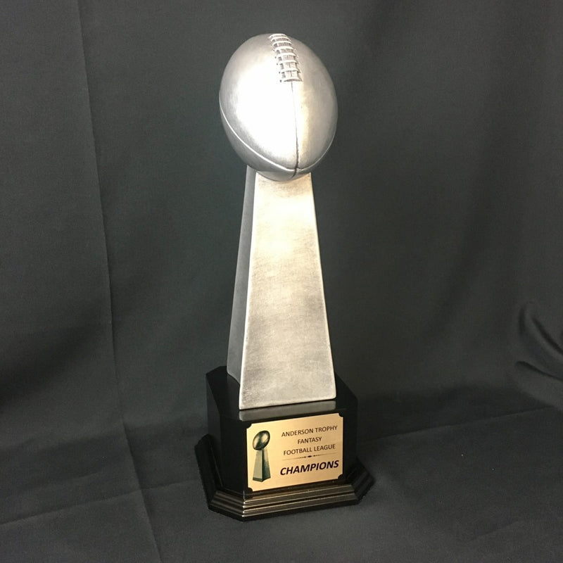 Silver Tower Football Trophy on Matte Black Base - AndersonTrophy.com