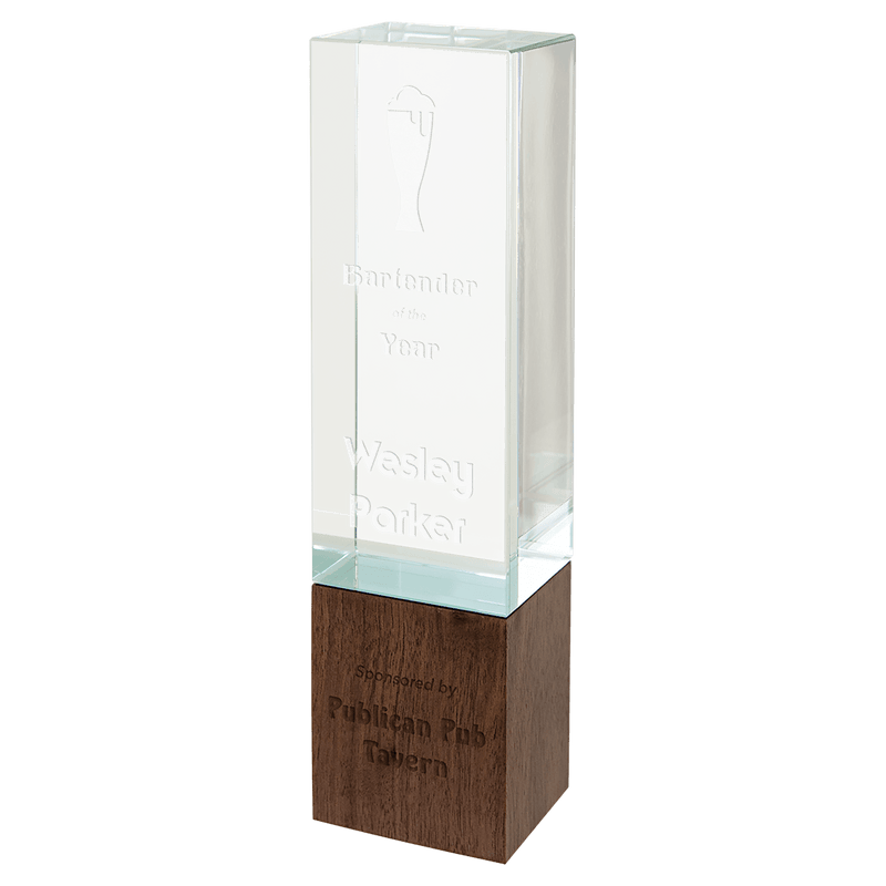 Tower Sierra Glass Award with Walnut Base - AndersonTrophy.com