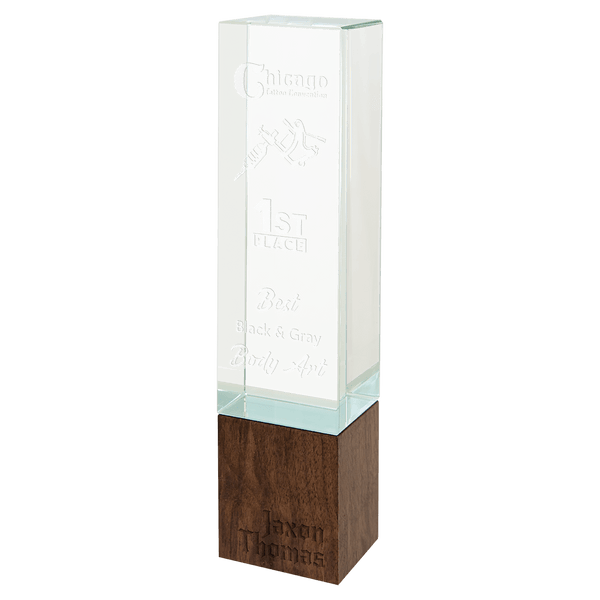 Tower Sierra Glass Award with Walnut Base - AndersonTrophy.com