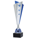 Triple Star Silver/Blue Trophy Cup on Black Marble Base - AndersonTrophy.com